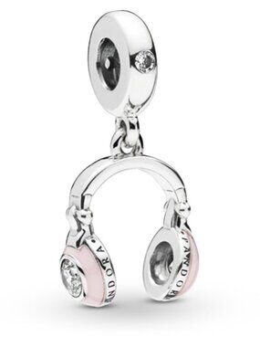 PANDORA Pink Headphones Dangle Charm Authentic Silver Clear CZ Pink Enamel Music